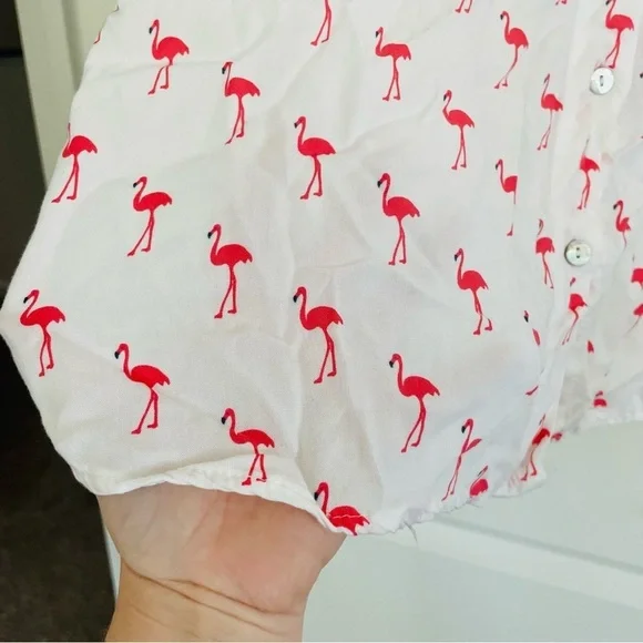 Just Living Flamingo Print Button Down Top Pink White Size L - Picture 9 of 15